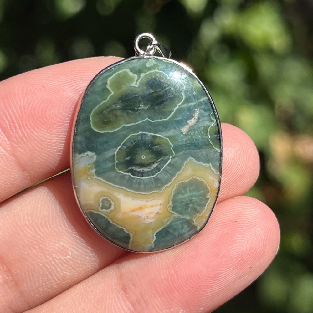 Small silver plated ocean jasper pendant‎